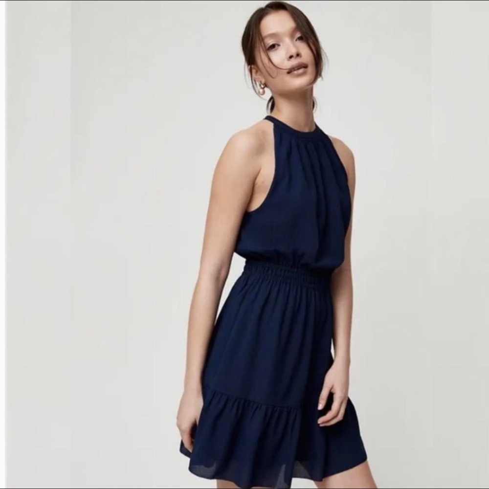 NWOT Aritzia Wilfred Effet Halter Mini Dress Navy Blue